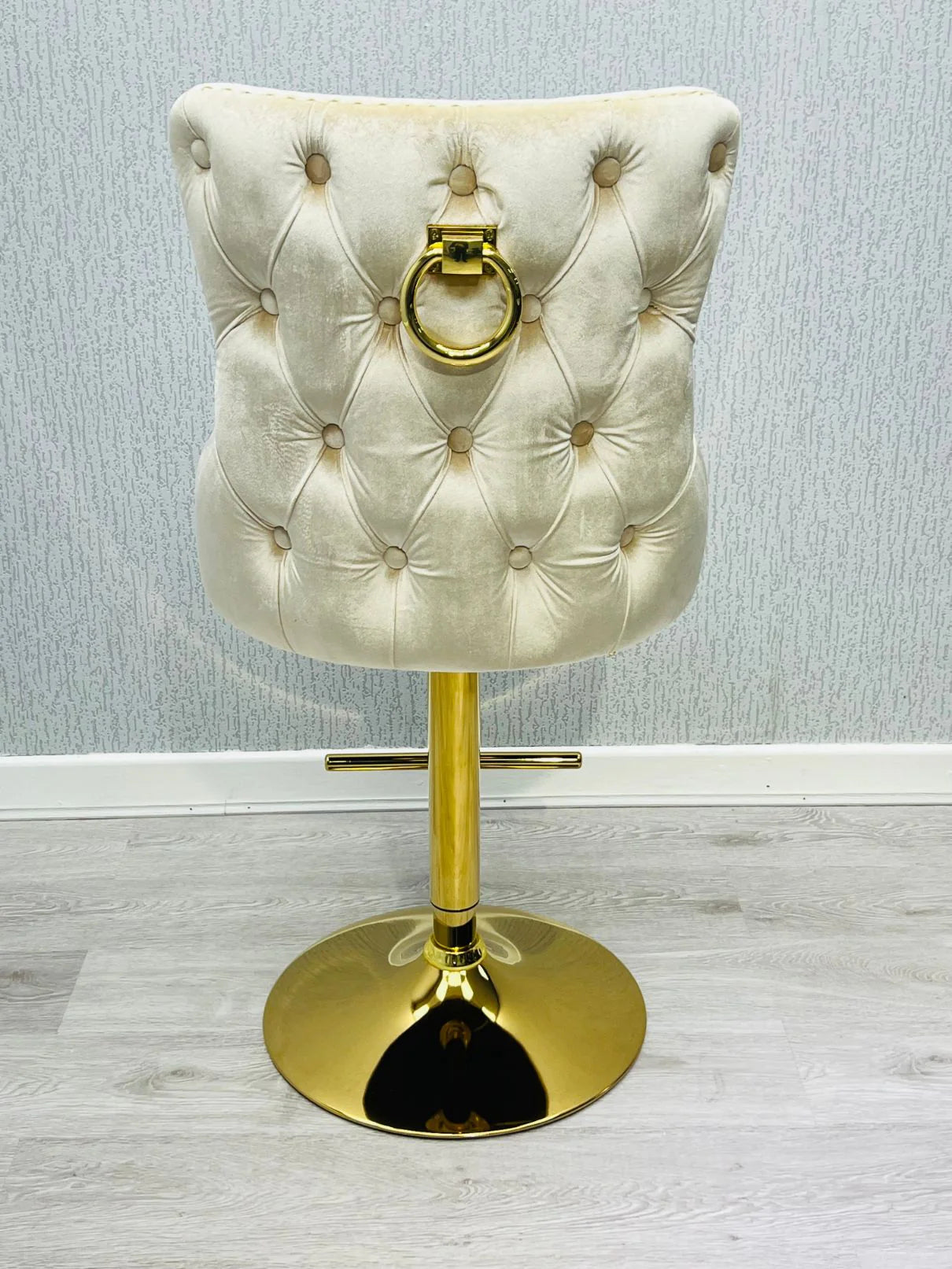 Valentino Cream Gold Ring Knocker Quilted Back Plush Velvet Gold Bar Stool