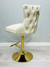 Valentino Cream Gold Ring Knocker Quilted Back Plush Velvet Gold Bar Stool