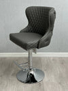 Valentino Grey PU Faux Leather Button Back Lion Knocker Barstool