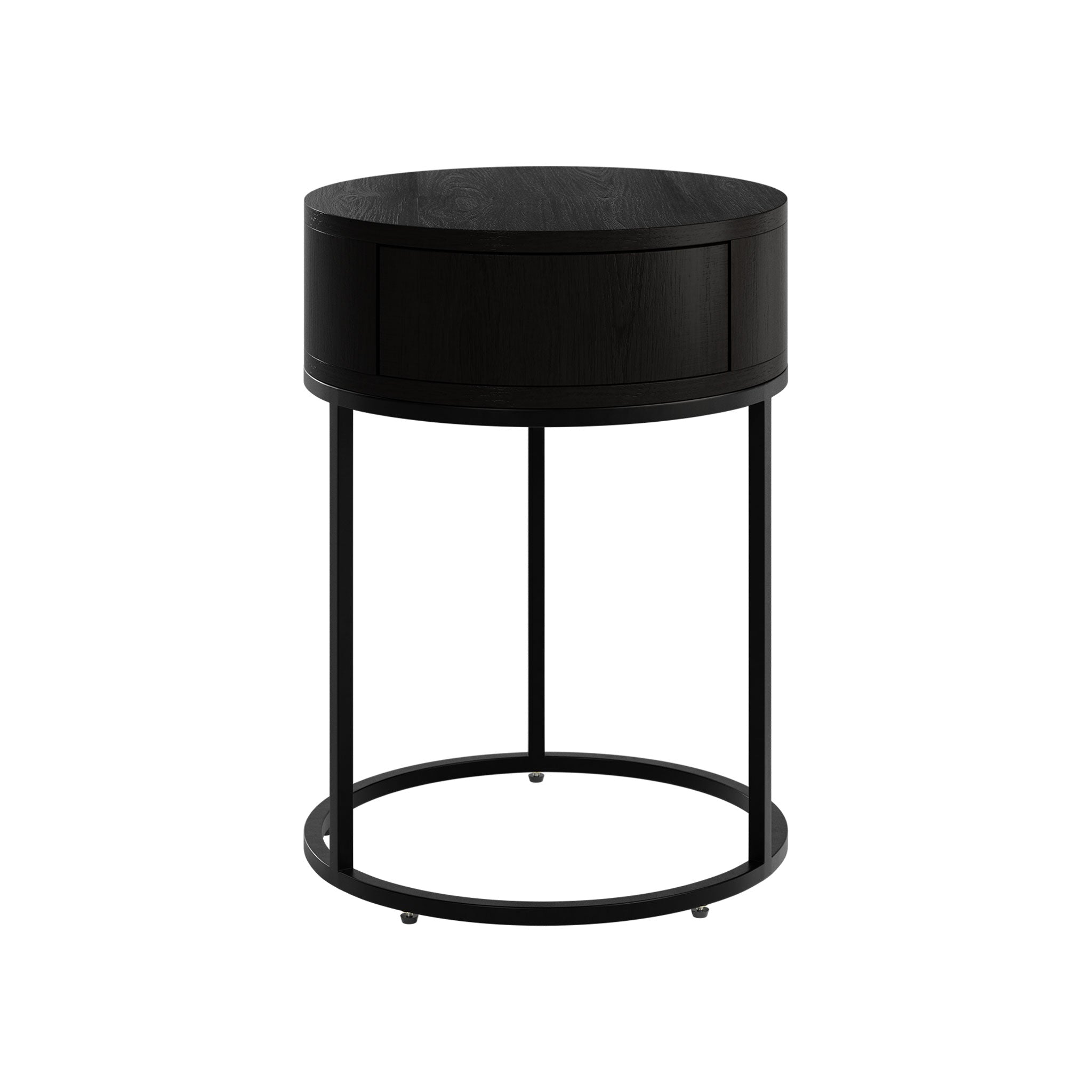 Hampton Bedside Round Wooden Black 1 Drawer