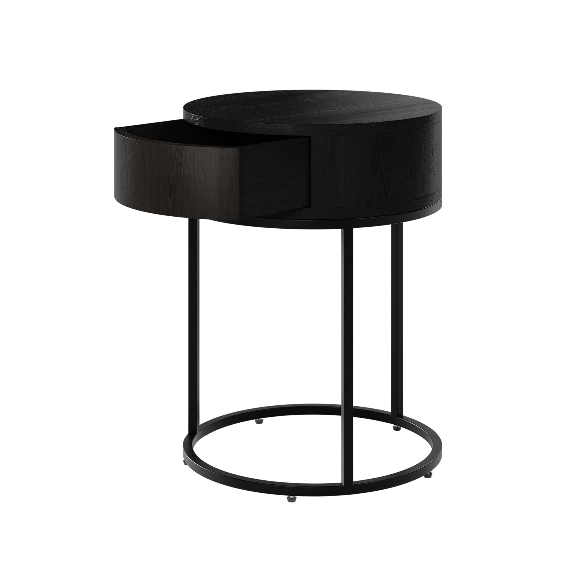 Hampton Bedside Round Wooden Black 1 Drawer