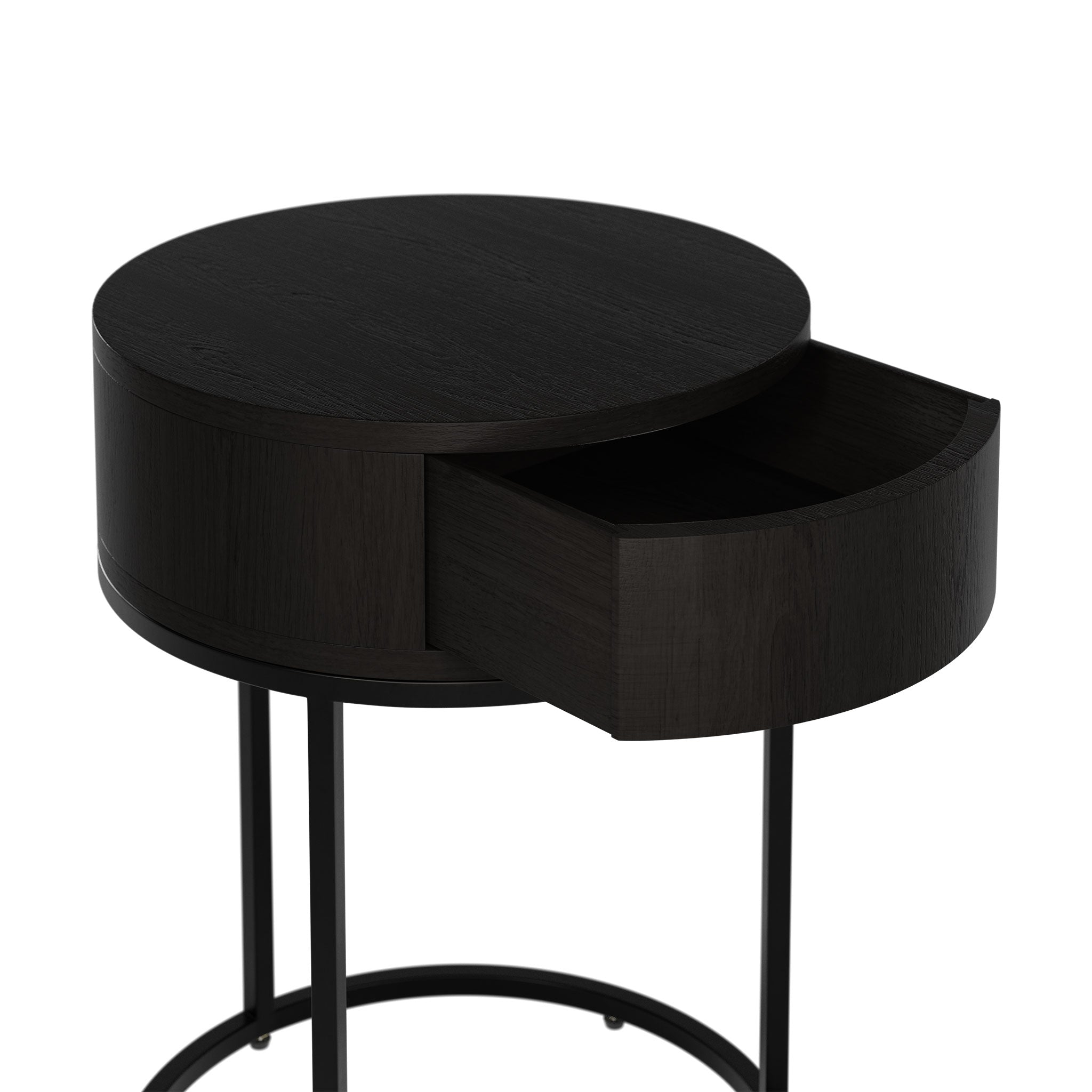 Hampton Bedside Round Wooden Black 1 Drawer