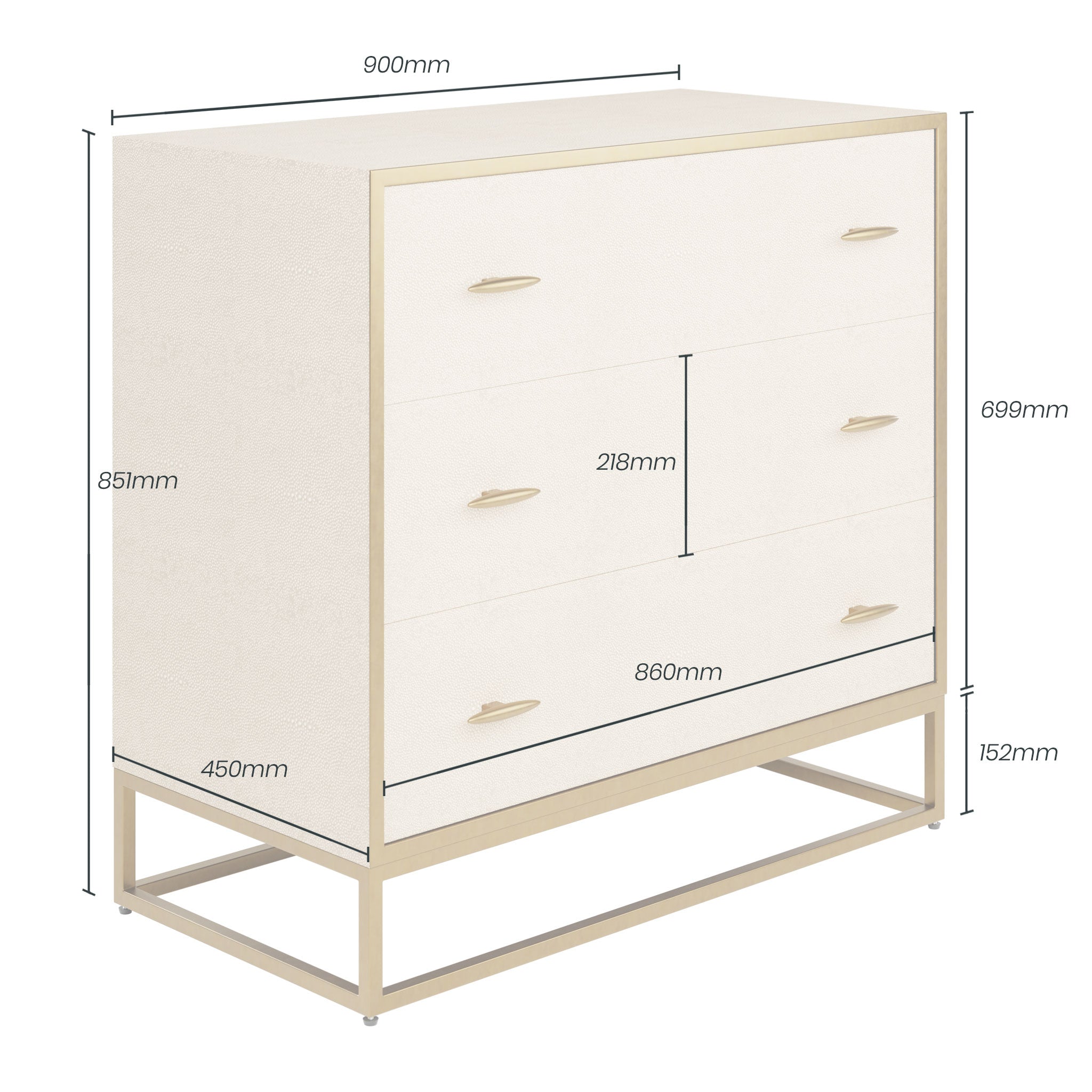 Hampton Chest of 3 Drawers Ivory Shagreen