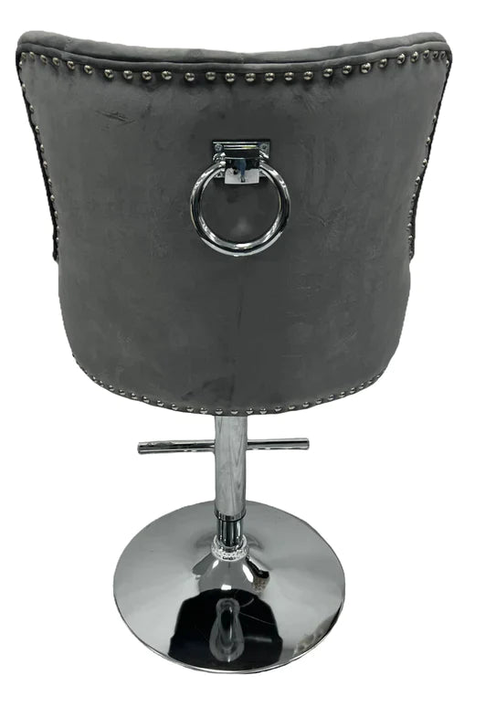 Knightsbridge Dark Grey French Velvet Ring Knocker Back Bar Stool