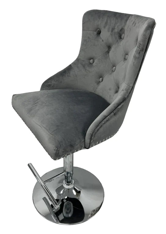 Knightsbridge Dark Grey French Velvet Ring Knocker Back Bar Stool