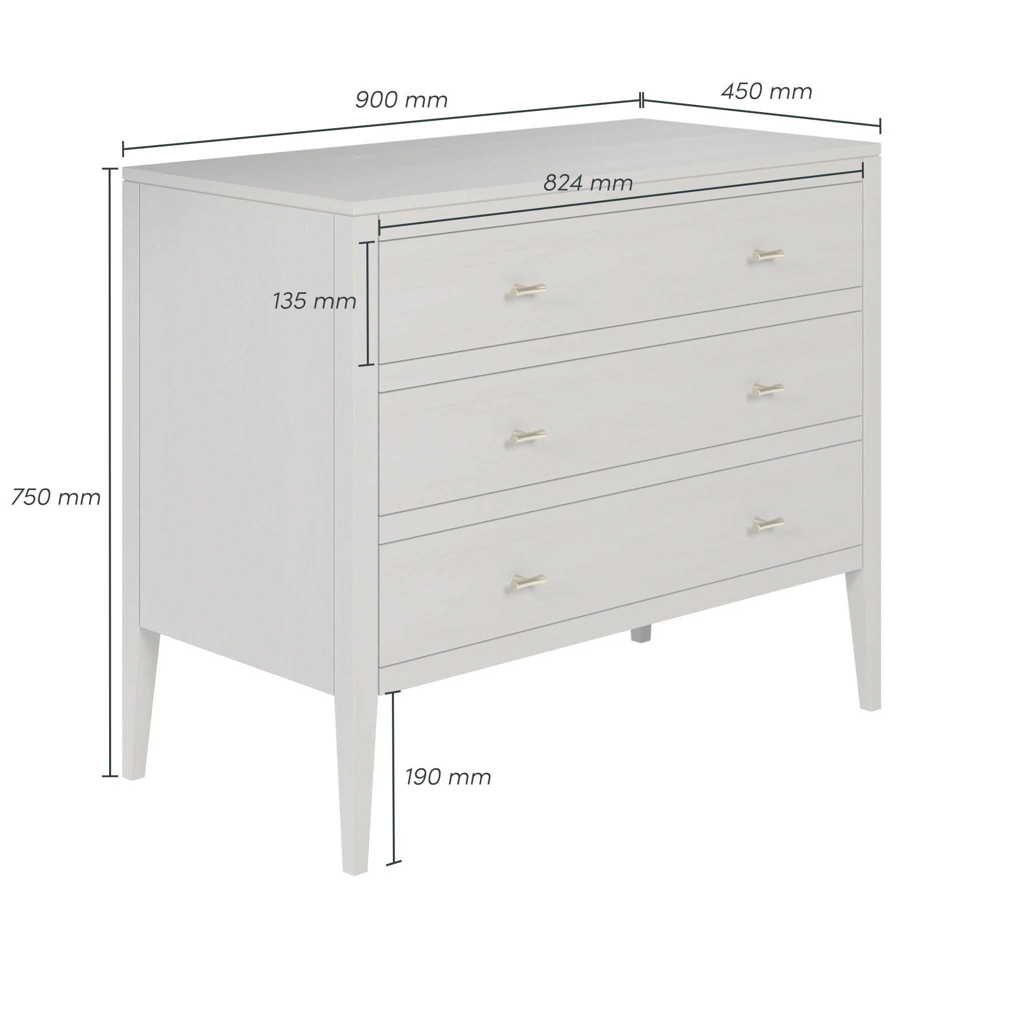 Radford Chest of 3 Drawers Grey