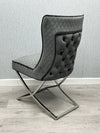 Belgravia Grey French Plush Velvet Button Back Dining Chair With Silver Legs