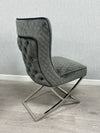 Belgravia Grey French Plush Velvet Button Back Dining Chair With Silver Legs