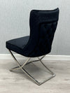 Belgravia Black French Plush Velvet Button Back Dining Chair With Silver Legs