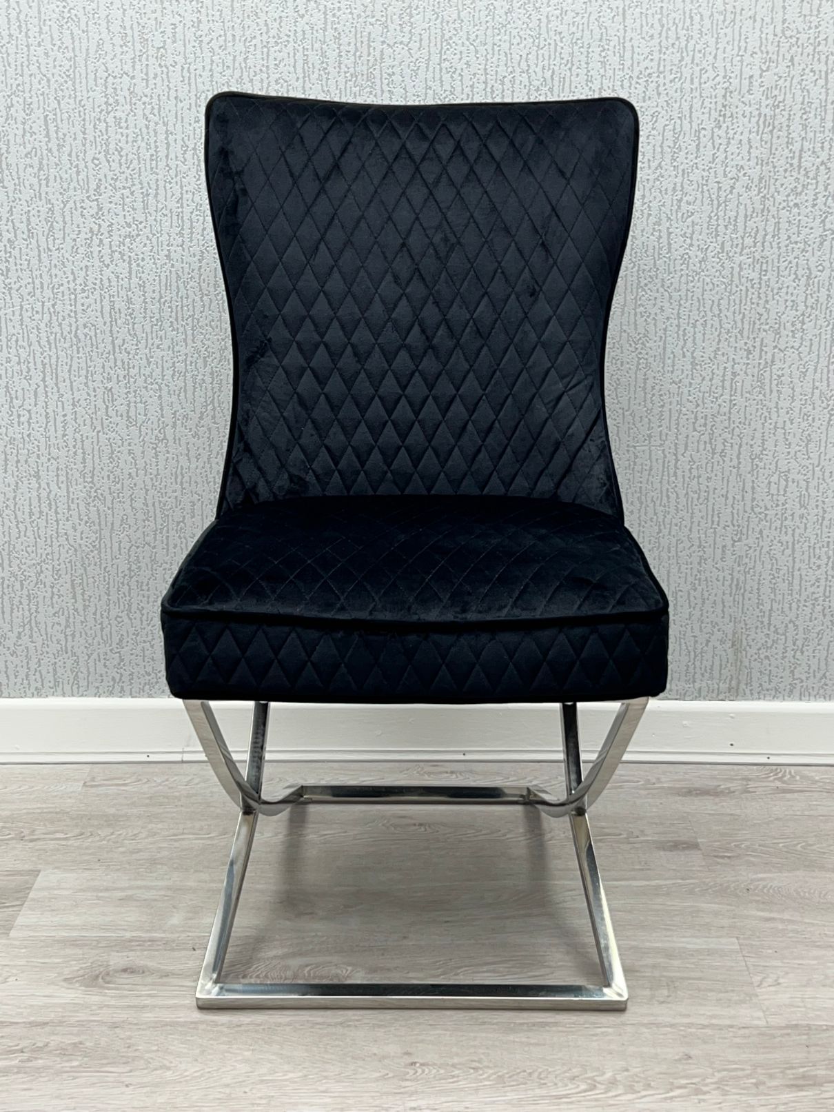 Belgravia Black French Plush Velvet Button Back Dining Chair With Silver Legs