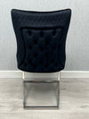 Belgravia Black French Plush Velvet Button Back Dining Chair With Silver Legs