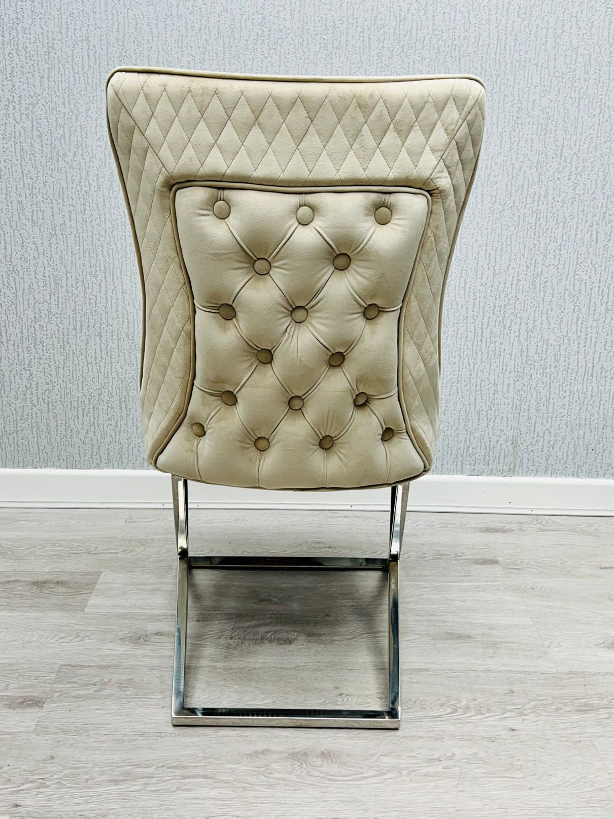 Belgravia Mink French Plush Velvet Button Back Dining Chair With Silver Legs