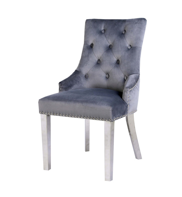 Knightsbridge Dark Grey Knocker Back Chrome Leg Dining Chair