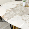 Nero 130cm Round Gold Dining Table with Pandora Gold Sintered Stone Top & Etta Beige PU Leather Dining Chair