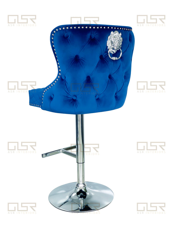 Valentino Navy Quilted French Velvet Chrome Leg Bar Stool