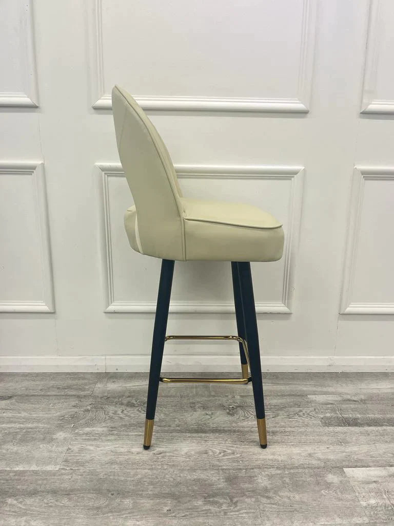 Astra Beige PU Leather Black / Gold Bar Stool