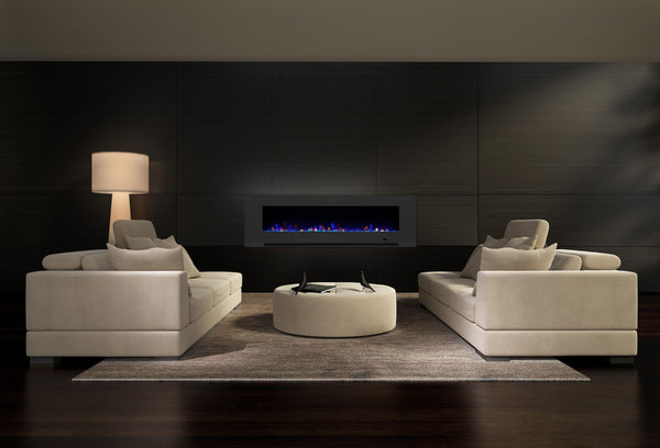 Aurora Grey 60" Insert Electric Fire 10 Colour LED Glass Wall Mounted Inset-Esme Furnishings