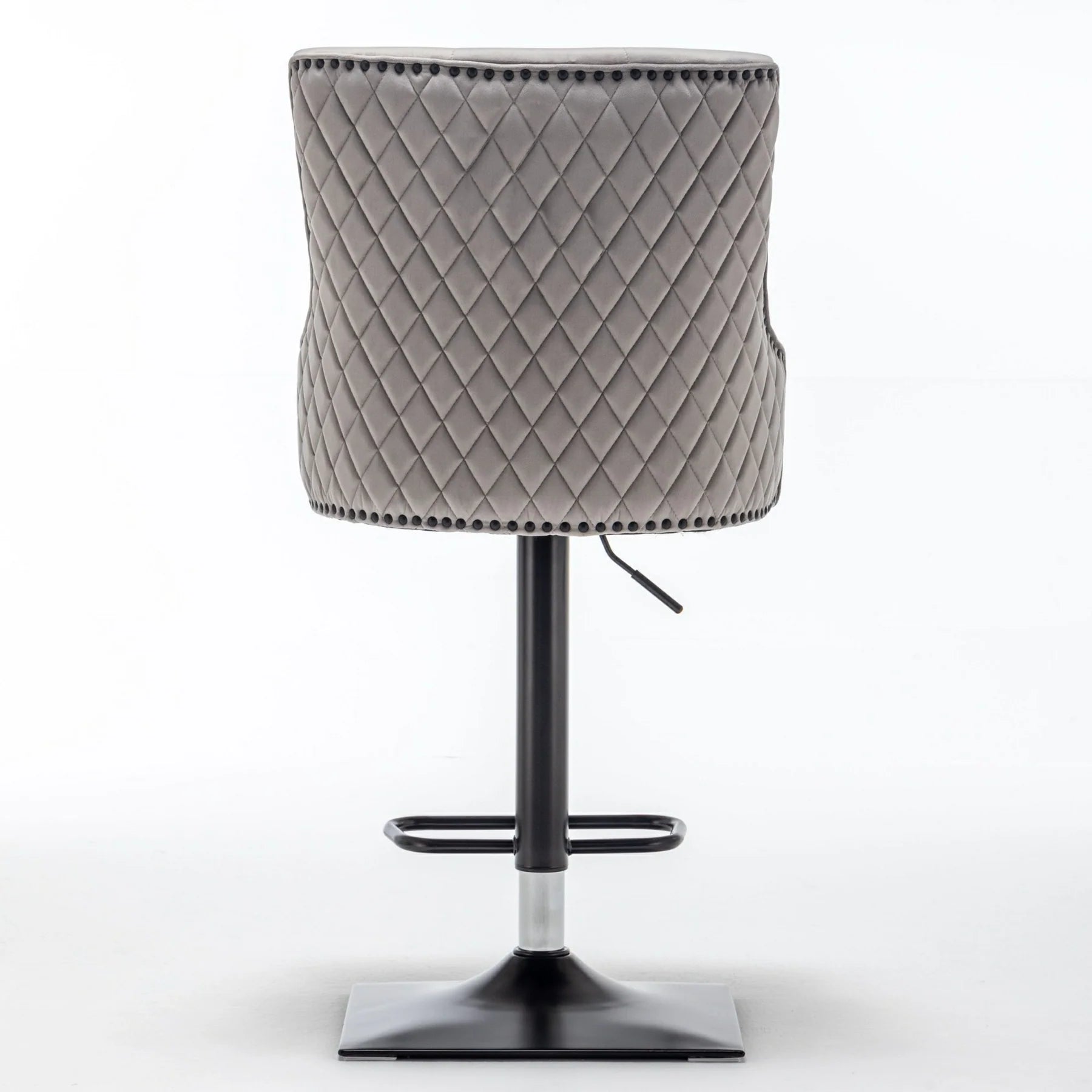 Diego, Light Grey French Velvet, Quilted Back Barstool With Black Base