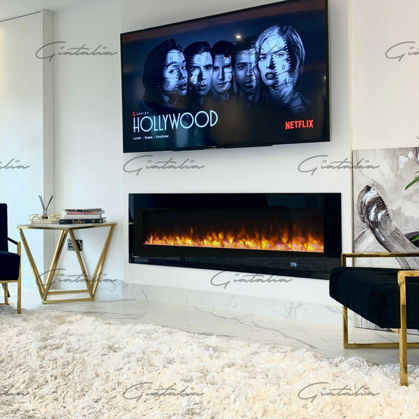 Aurora Black 72" Insert Electric Fire 10 Colour LED Glass Wall Mounted Inset-Esme Furnishings