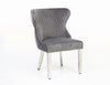 Valentino Silver Grey Quilted Velvet Chrome Leg Lion Knockerback Dining Chair - AR Furnishings - Specialists In Bringing Luxury Into Your Home.