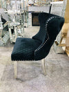 Valentino Quilted Velvet Chrome Leg Lion Knockerback Dining Chair - Black - AR Furnishings - Specialists In Bringing Luxury Into Your Home.