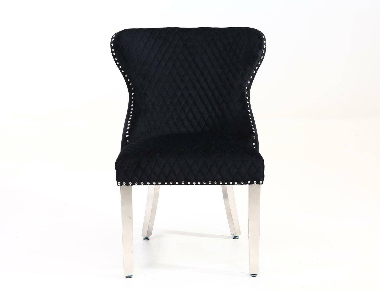 Valentino Quilted Velvet Chrome Leg Lion Knockerback Dining Chair - Black - AR Furnishings - Specialists In Bringing Luxury Into Your Home.