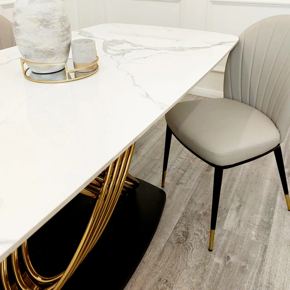 Orion Gold 180CM Dining Table with Polar White Sintered Stone Top - AR Furnishings