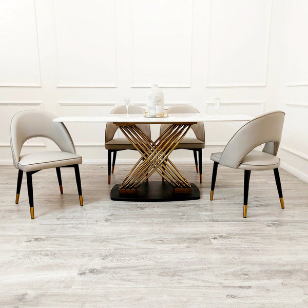 Orion Gold 180CM Dining Table with Polar White Sintered Stone Top - AR Furnishings