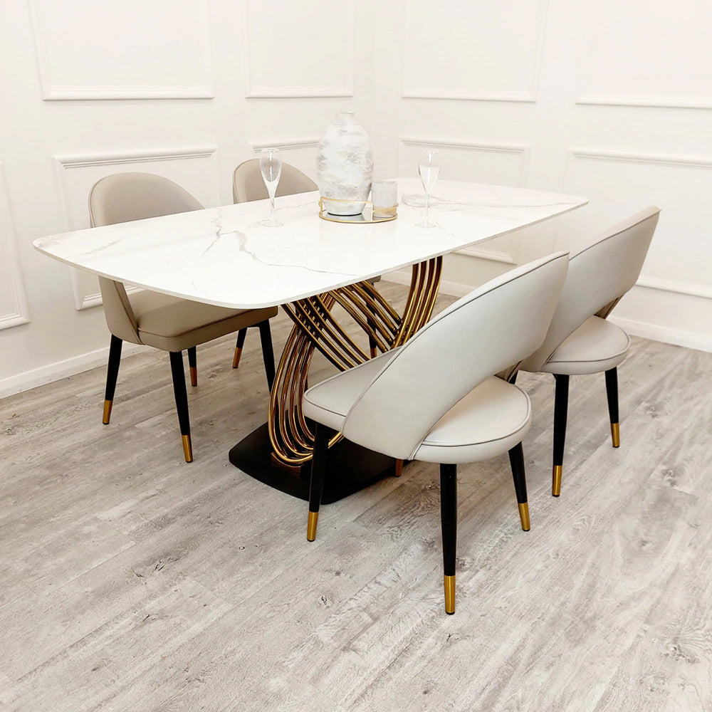 Orion Gold 180CM Dining Table with Polar White Sintered Stone Top - AR Furnishings