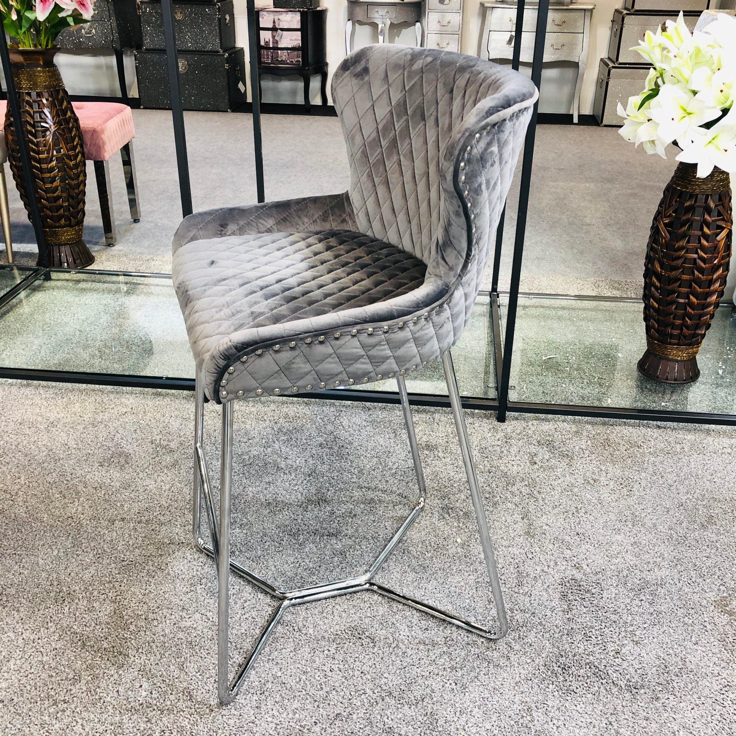 Osaka Grey Quilted Bar Stool - AR Furnishings