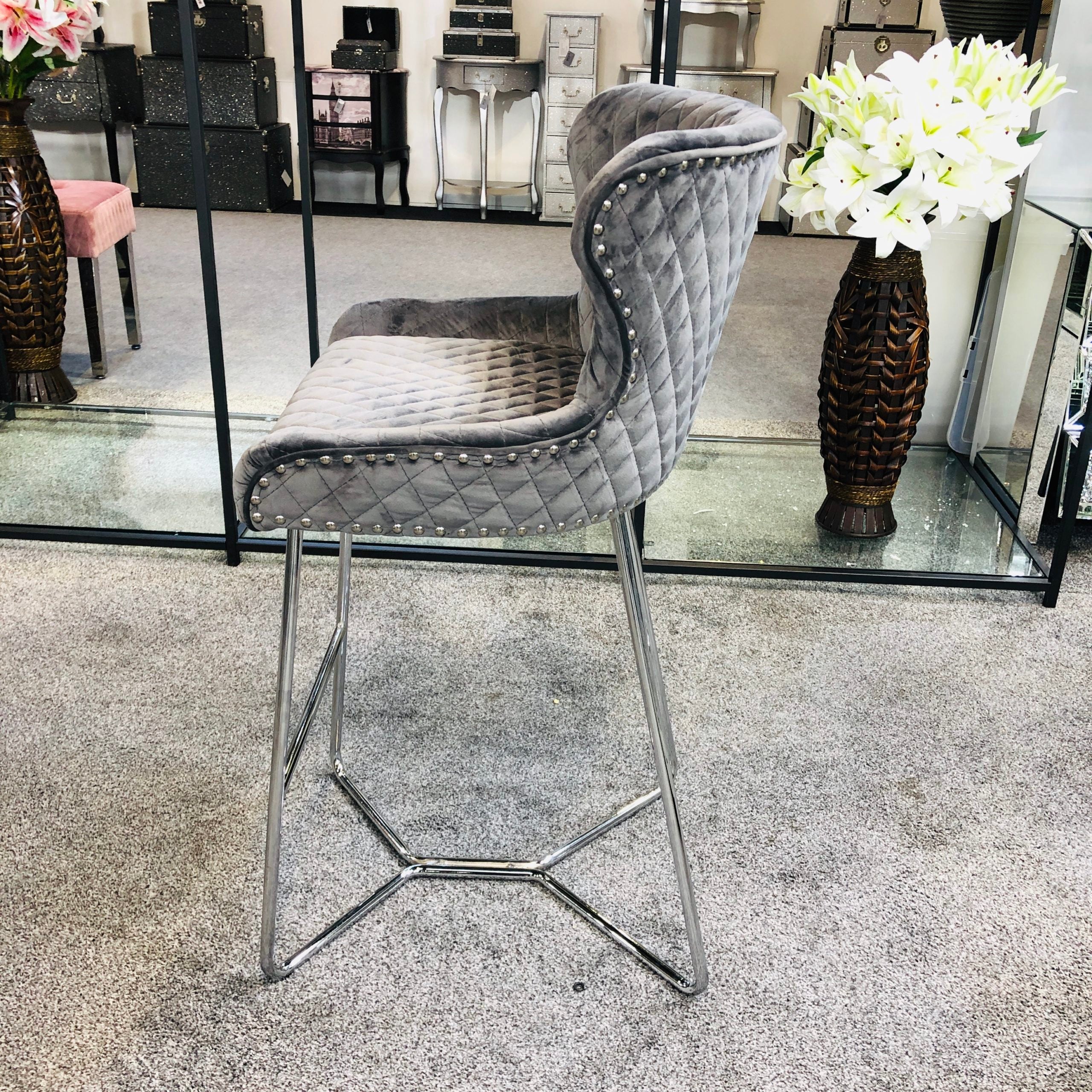 Osaka Grey Quilted Bar Stool - AR Furnishings