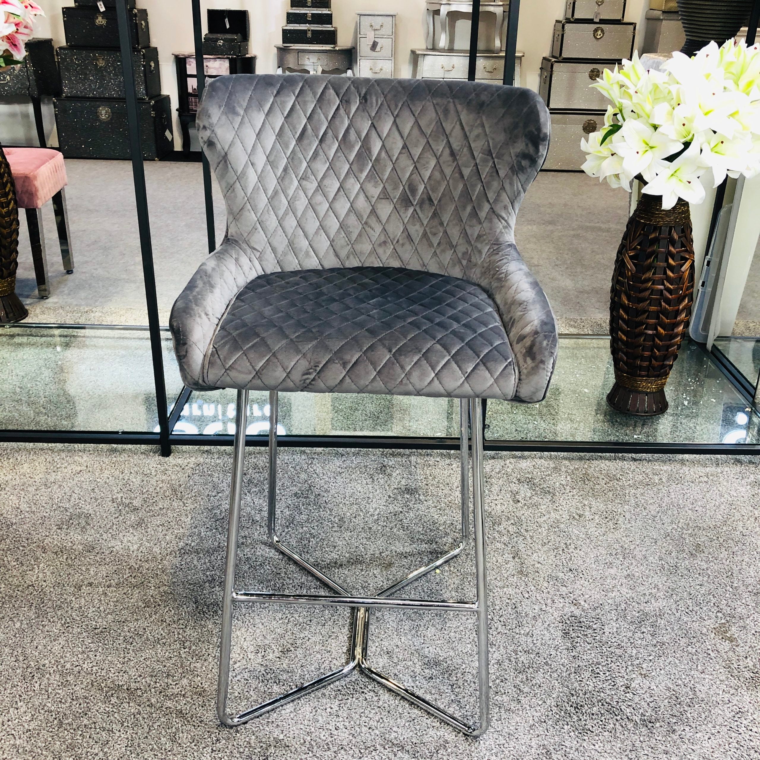 Osaka Grey Quilted Bar Stool - AR Furnishings