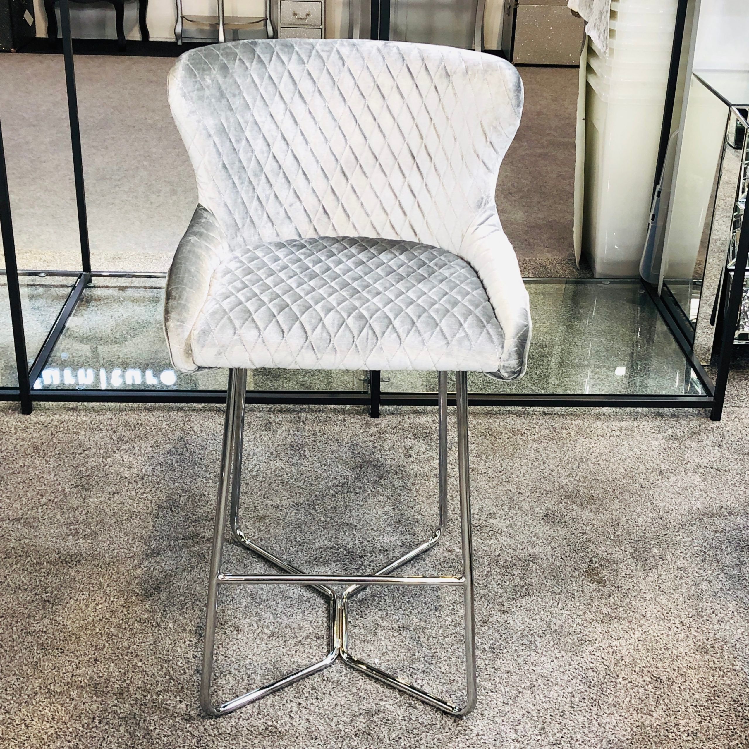 Osaka Silver Crushed Quilted Bar Stool - AR Furnishings