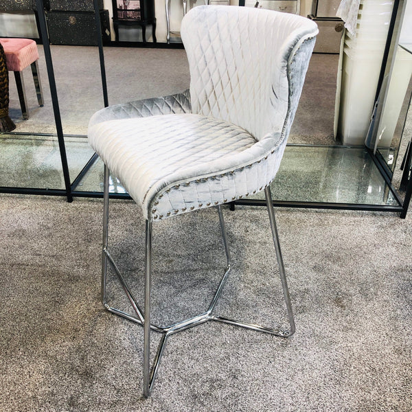 Osaka Silver Crushed Quilted Bar Stool - AR Furnishings