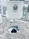 Majestic Light Silver Quilted Velvet Chrome Leg Lion Knocker back Bar Stool - AR Furnishings