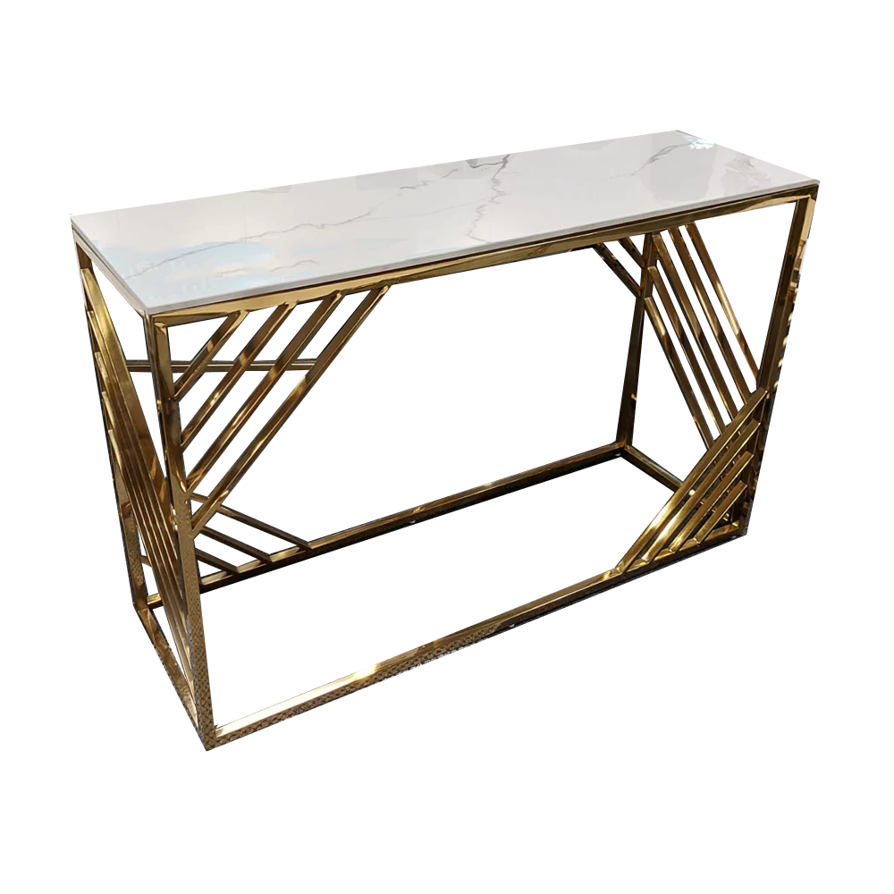 Azure Gold Console Table with Polar White Sintered Top - AR Furnishings