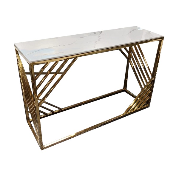 Azure Gold Console Table with Polar White Sintered Top - AR Furnishings