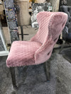 Valentino Pink Quilted French Velvet Chrome Leg Lion Knockerback Dining Chair - AR Furnishings - Specialists In Bringing Luxury Into Your Home.