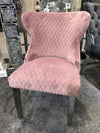 Valentino Pink Quilted French Velvet Chrome Leg Lion Knockerback Dining Chair - AR Furnishings - Specialists In Bringing Luxury Into Your Home.