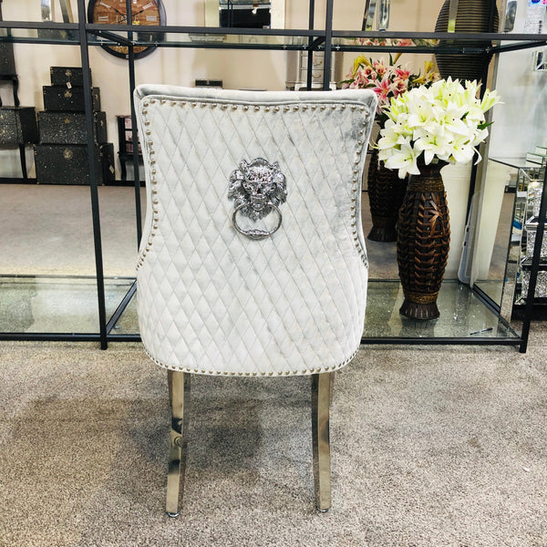 Majestic Silver Crushed Velvet Quilted Knocker Back Dining Chair - AR Furnishings