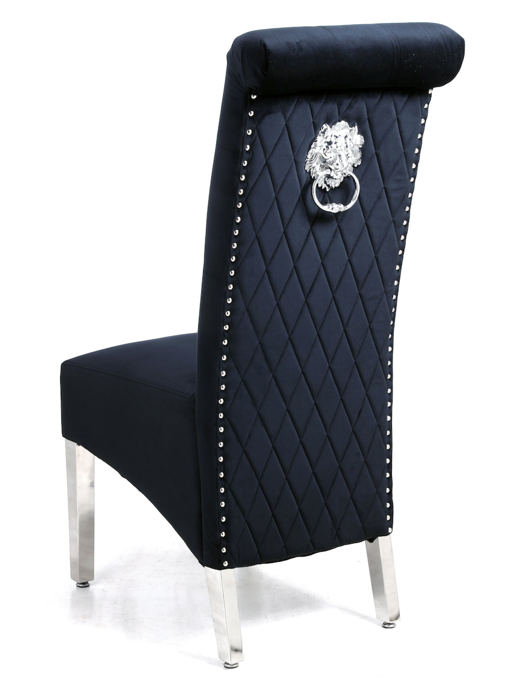 Sophia Black French Velvet Lion Knocker Dining Chair With Chrome Legs - AR Furnishings