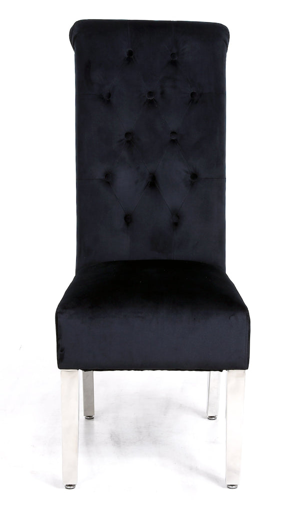 Sophia Black French Velvet Lion Knocker Dining Chair With Chrome Legs - AR Furnishings