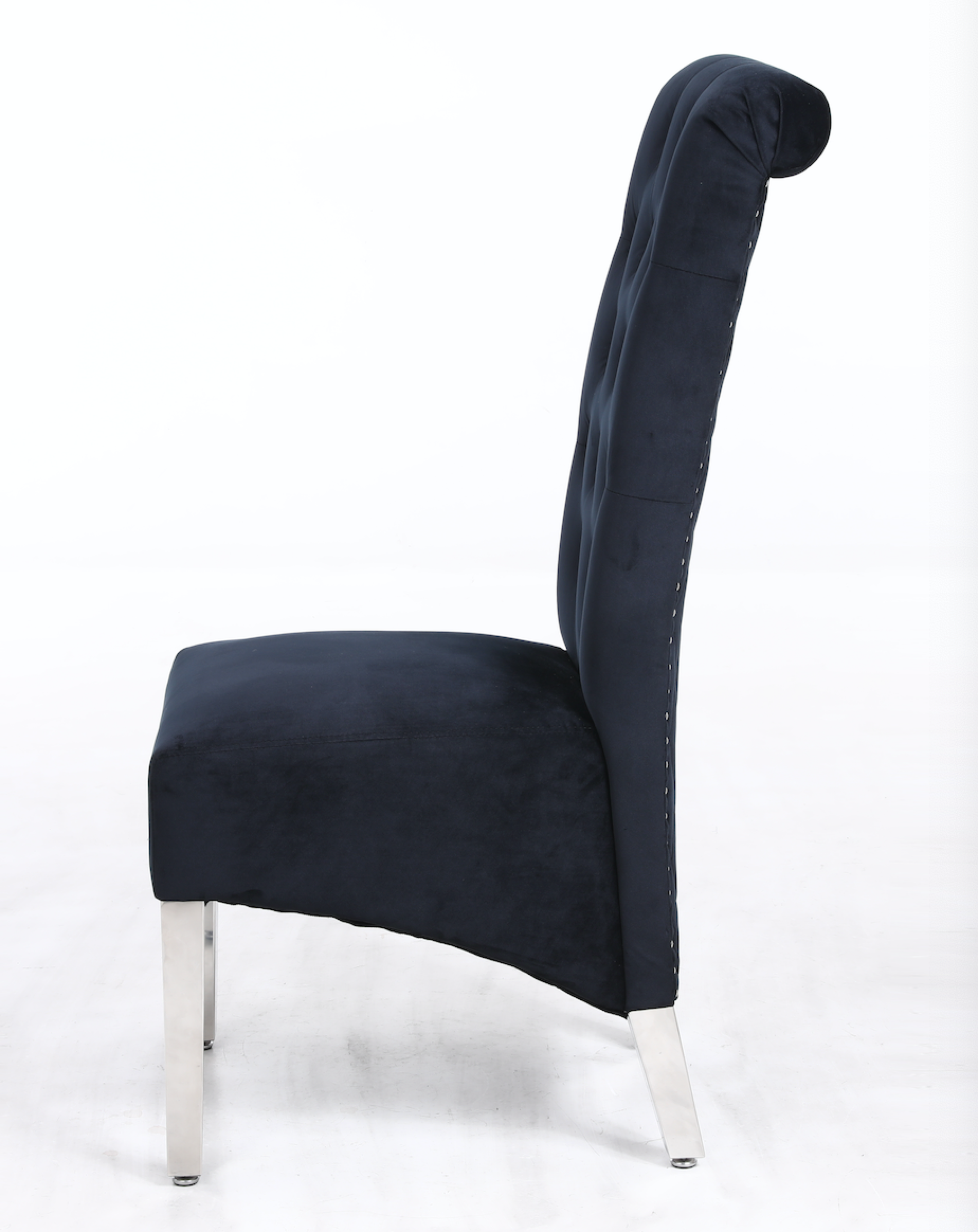 Sophia Black French Velvet Lion Knocker Dining Chair With Chrome Legs - AR Furnishings