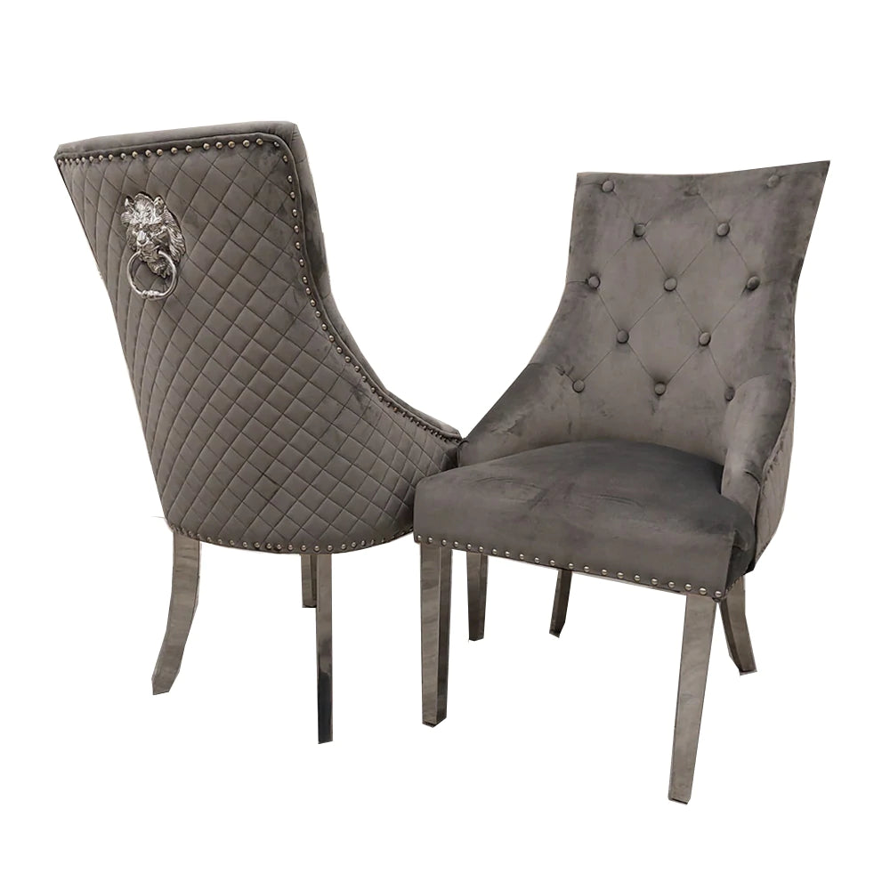 Bentley Dining Chair All Colours with Lion Knocker & Quilted Back - AR Furnishings