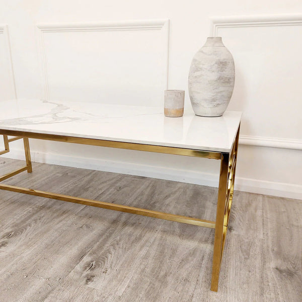 Geo Gold Coffee Table with Polar White Sintered Top - AR Furnishings