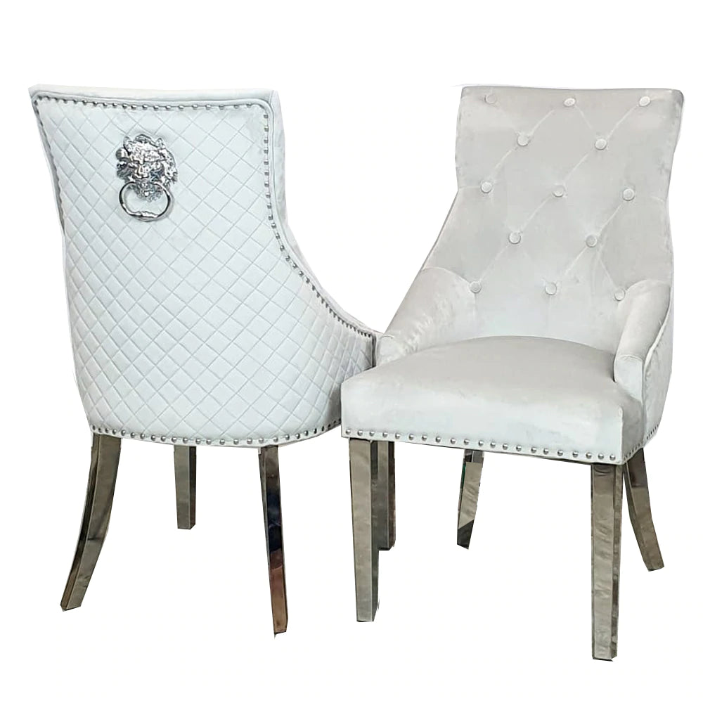 Bentley Dining Chair All Colours with Lion Knocker & Quilted Back - AR Furnishings