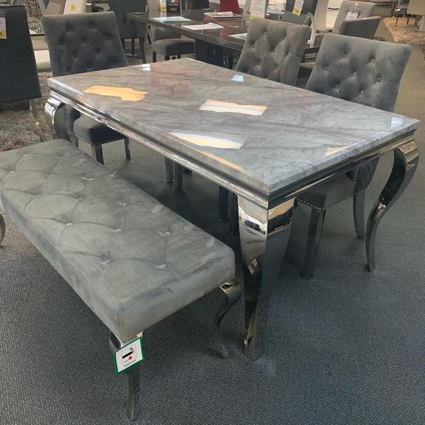 Louis Grey Marble Dining Table Select Size