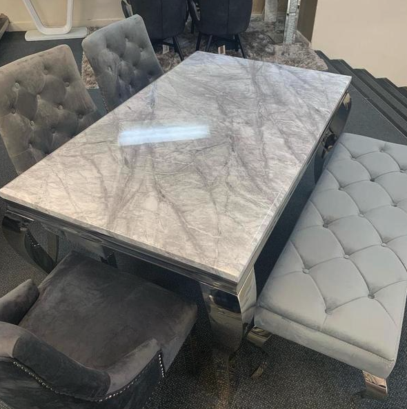 Louis Grey Marble Dining Table Select Size