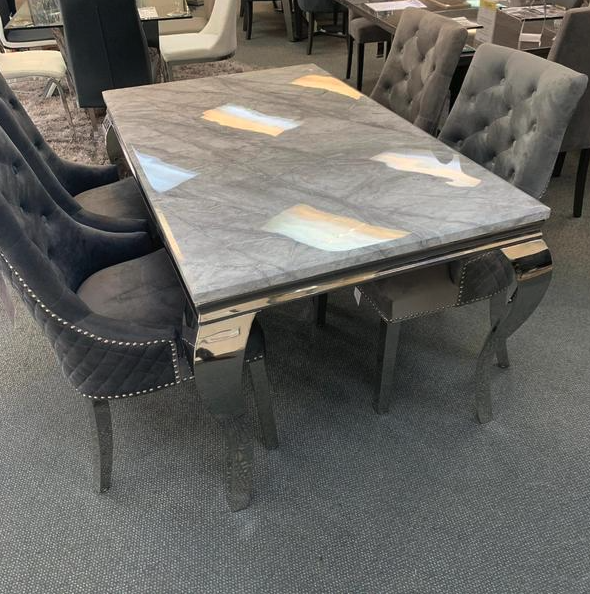 Louis Grey Marble Dining Table Select Size