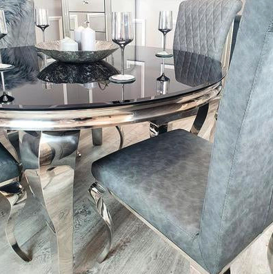 Louis 130cm Round Grey Marble Dining Table